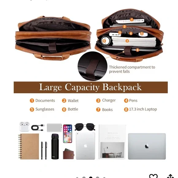 NWT Convertible Tan Leather Laptop Briefcase & Backpack - - Picture 9 of 10